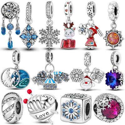 925 Silver Cold Winter Charms Beads Snowflake Scarf Hat Gloves Warm Sun Dangle Fit Cute Bracelet Necklace Jewelry