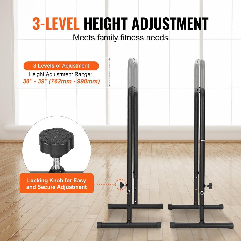 Dip Bars, 440 Lbs Capacity, Heave Duty Dip Stand Station with Adjustable Height, Fitness Workout Dip Bar Station Stabilizer Parallette Push Up Stand,