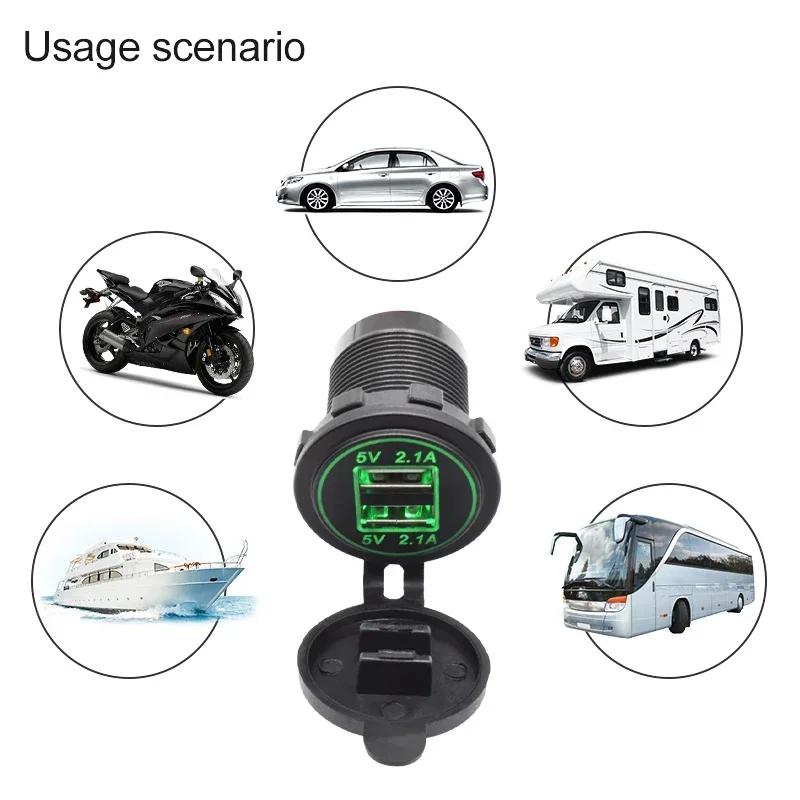 Dual USB Fast Car Charger 4.2A LED Light Display Waterproof Cigarette Lighter Power Socket 12V 24V Motorcycle Auto Truck Boat