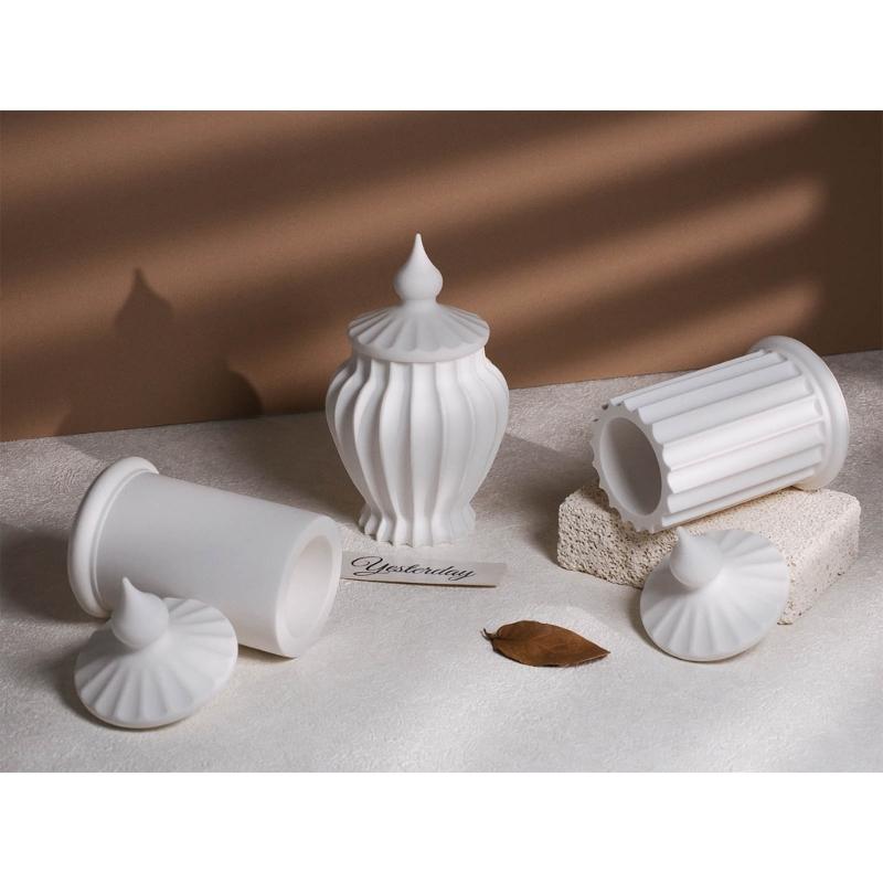 Striped Cylinder Resins Jar Molds Candlestick Molds for Making Candlestick Tealight Holder Storage Jar, Resins Lid Molds