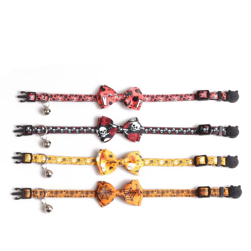 1Pcs New Cat Collar Bell Bow Halloween Web Series Neck Collar Cute Christmas Ghost Spider Skull Pumpkin Cat Dog Collar