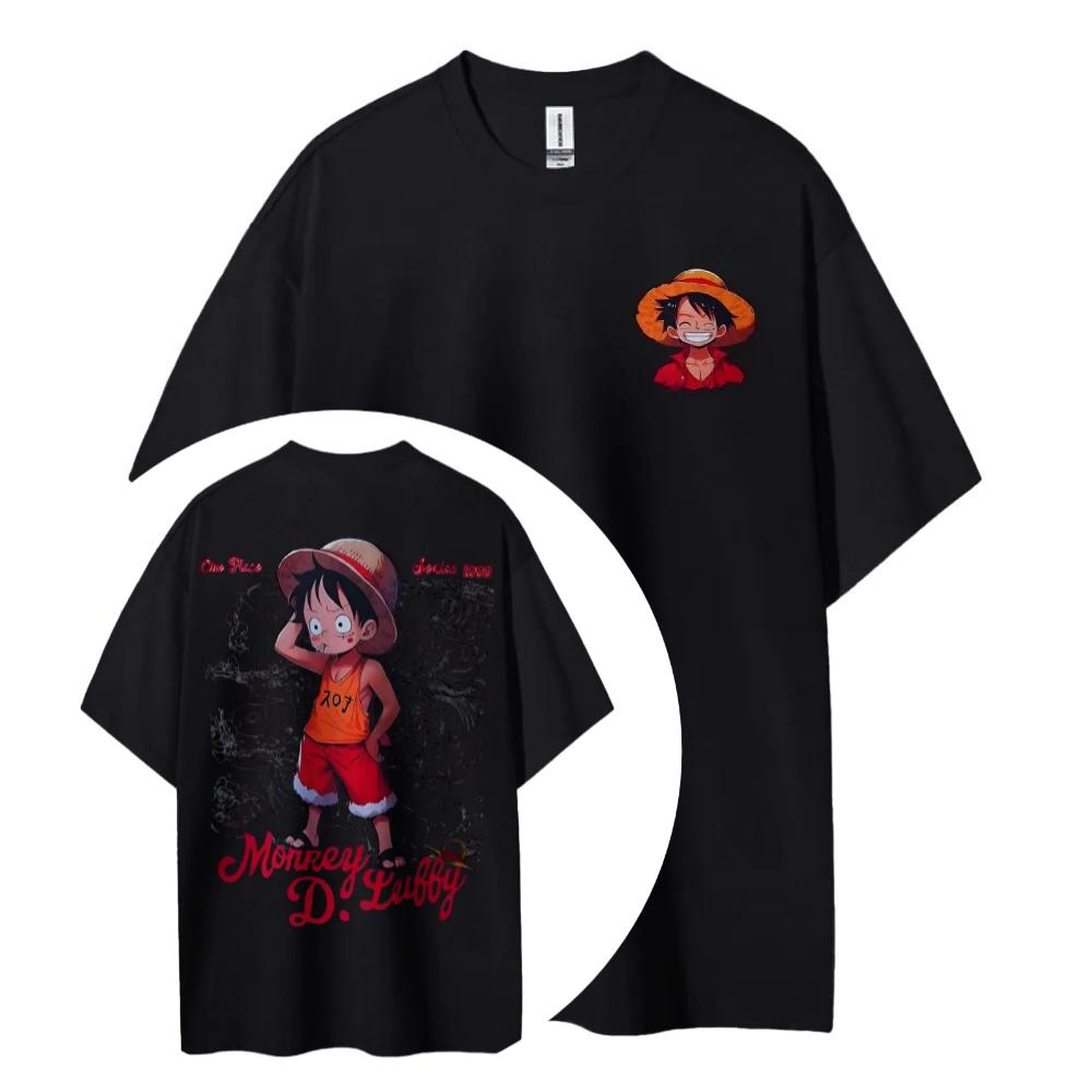One Piece Animation Derivatives Luffy Printing Top Mens and Womens Summer Fashion Breathable Street Y2K Shortsleeved TShirt