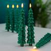 4/2pcs Christmas Tree LED Flameless Candles Light with 3D Flame Wick Green LED Candlesticks Operated for Christmas Home Decor