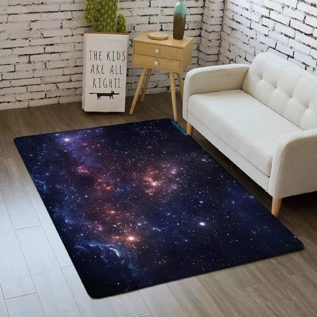 3D Galaxy Area Rug Outer Space Kitchen Floor Mat for Kids Boy Bedroom Non-Slip Nursery Crawling Carpet Dining Room Playroom Pads