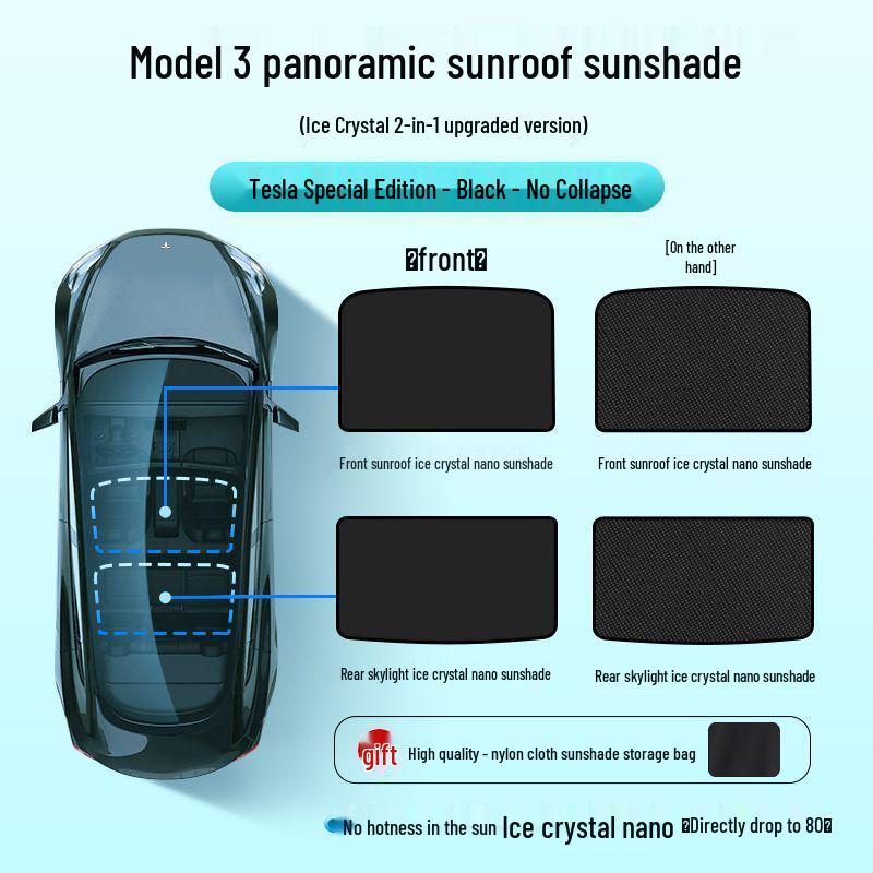 Tesla Model Y/3 Panoramic Sunroof Sunshade - Heat Insulation & Sun Protection