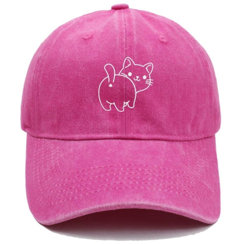 Cotton Fabric Baseball Cap Butt Cat Embroidery Baseball Hat Vintage Dad Hat  Outdoor
