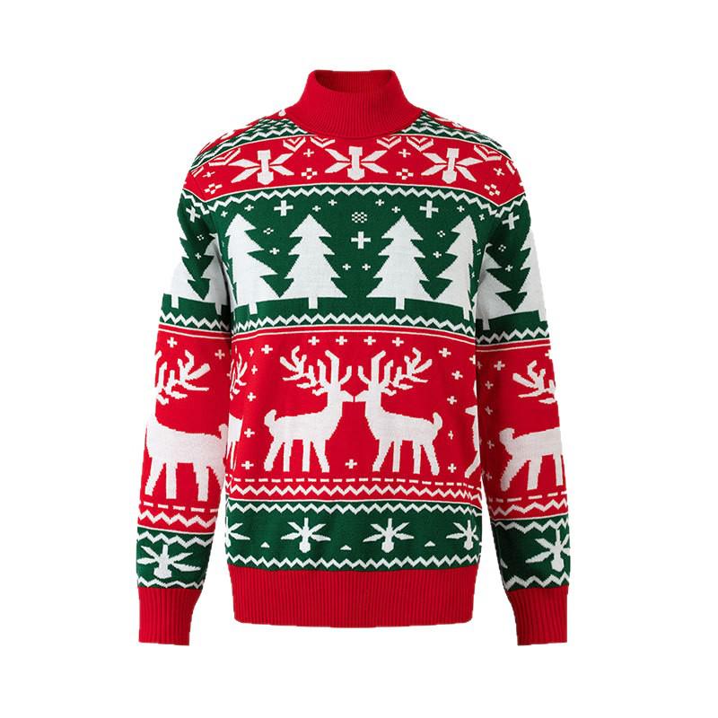 European & American 2026 Men's & Women's High Collar Custom Christmas Sweater - Jacquard Knitwear
