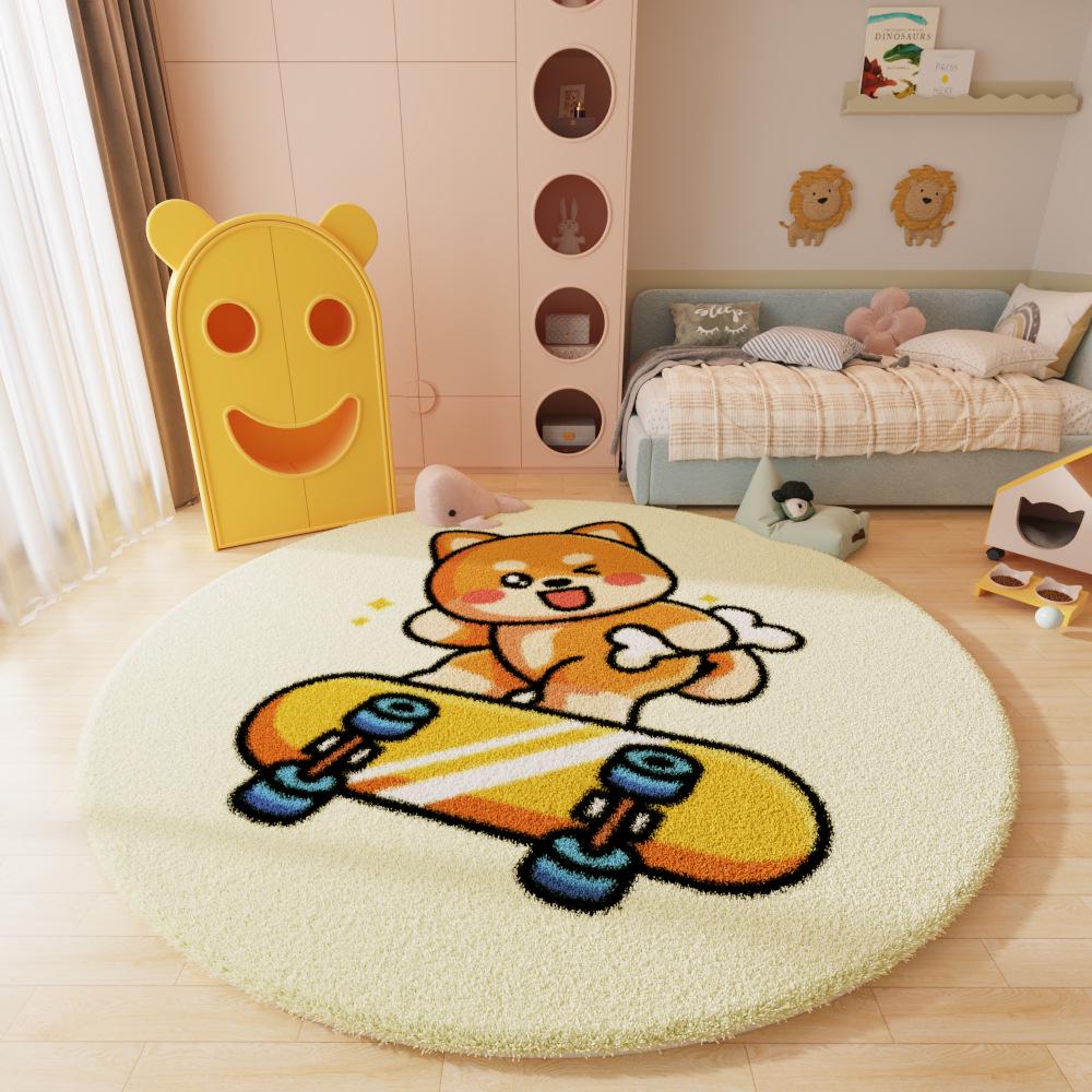 Runder Cartoon-Teppich im nordischen Stil für Wohnzimmer, Arbeitszimmer oder Schlafzimmer – Kinder-Couchtischmatte und Nachttischvorleger