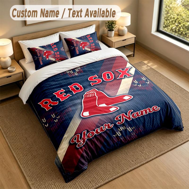 Bedding Set 1 Duvet Cover 2 Pillowcases Boston Red Sox Print Soft Bed Linen Bedroom Decor