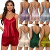 2026 New Women's Imitation Silk Lace Camisole & Shorts Pajama Set
