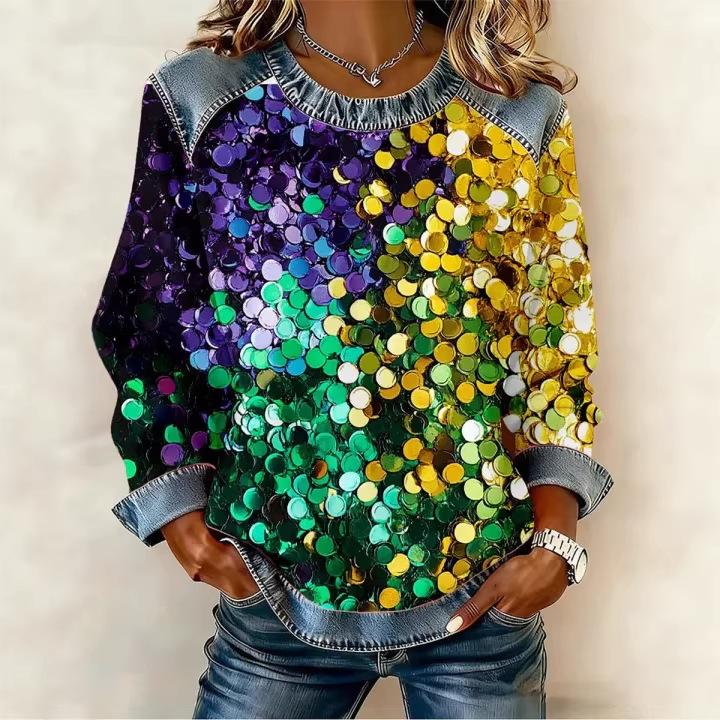 Autumn Fashionable Comfortable Casual Versatile Loose Women's Multi Color Printed Round Neck Long Sleeved T-Shirts