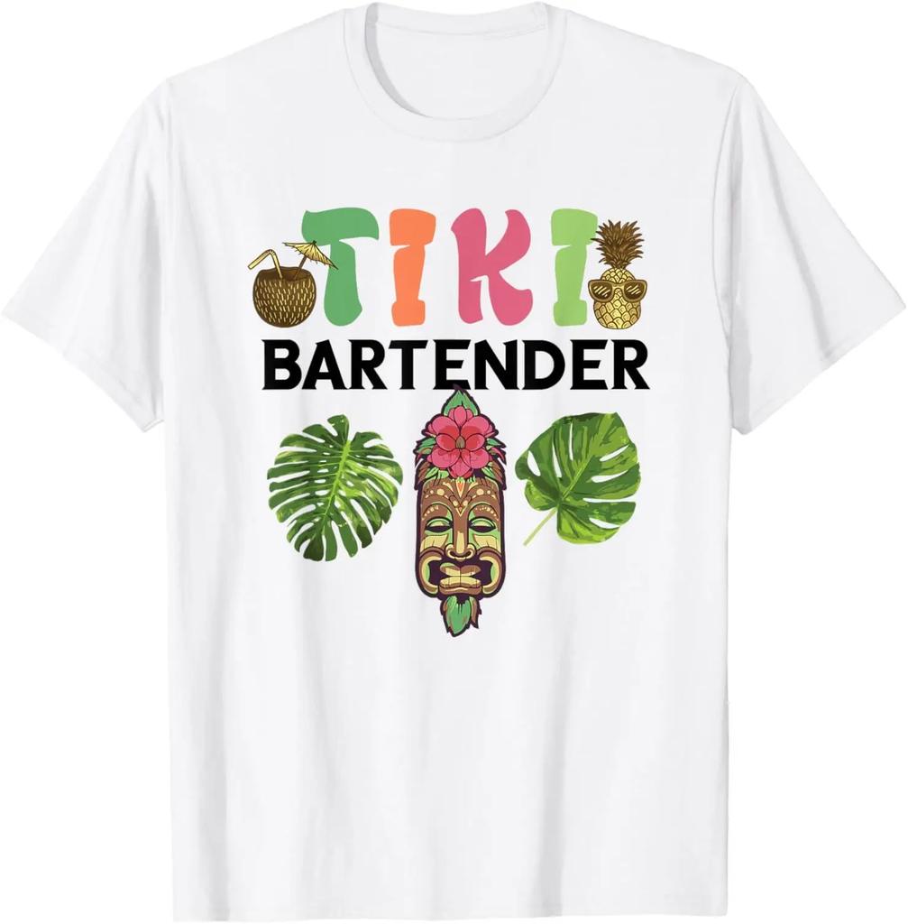 Tiki Bartender Kahuna Tropical Drinks Cocktails Luao Party TShirt Tiki Graphic T Shirts Men Clothing Cotton Streetwear Camisas