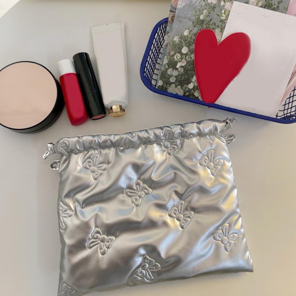 Chic Bowknot PU Leather Pouch Bag Practical Drawstring Closure PU Bag Convenient Makeup Jewelry Storage Pouches