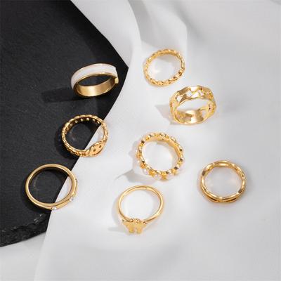 8ks/set Hiphop Gold Řetízkové prsteny Sada pro ženy Punk Geometric Simple Finger Rings Trend šperky Příslušenství