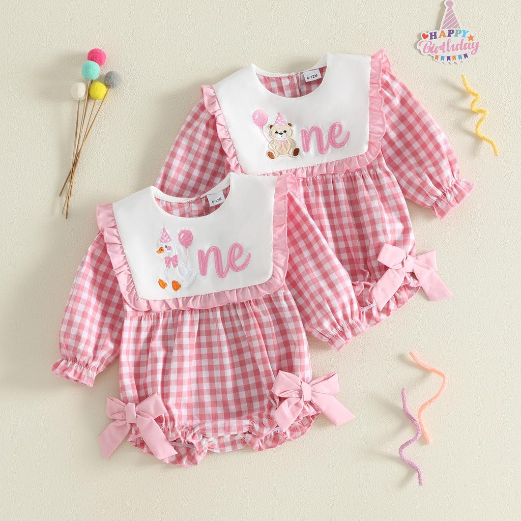 Citgeett Autumn Infant Baby Girl Birthday Bodysuit Long Sleeve Goose Embroidery Jumpsuit Fall Clothes