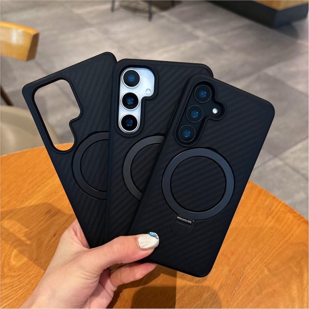Carbon Fibre Pattern Magnetic Phone Case For Samsung Galaxy S25 S24 Plus Ultra High-Quality Frosted Cover With Ring Holder Stand