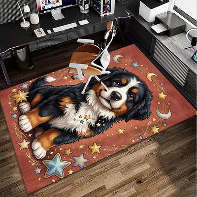 Bernese Mountain Dog Stars Office Rug Chair Mat, Entryway Carpet, Suitable for Front Door, Bedroom, Living Room, Desk, Holiday Gift