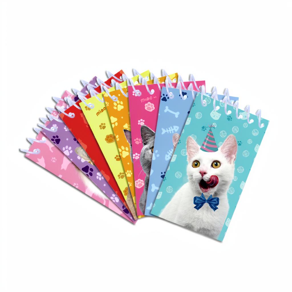 8pcs Cute Animal Spiral Notepad Kawaii Cat Dog Party Hat Memo Pad Tear Off Portable Notebook For School Student