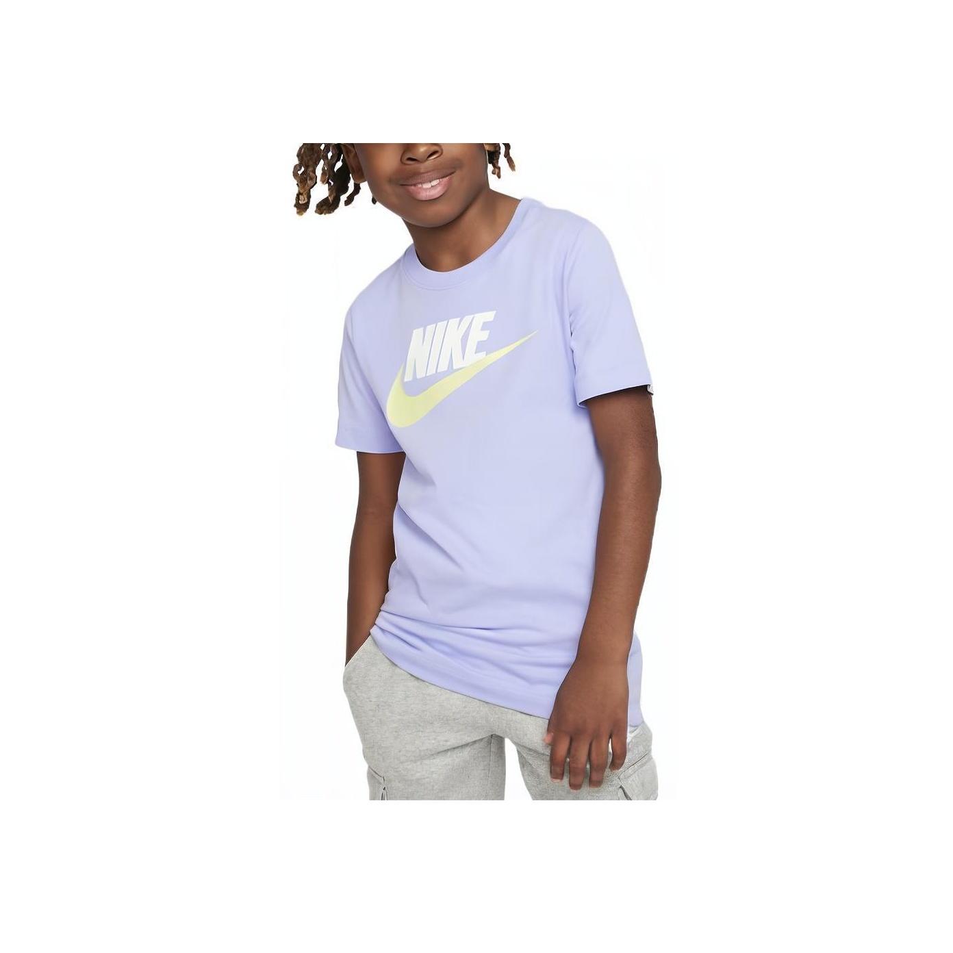 Nike T-Shirt Sportswear Logo Letter Print Round Neck Short Sleeve Kids Tops Light-Purple DV2579-510 L