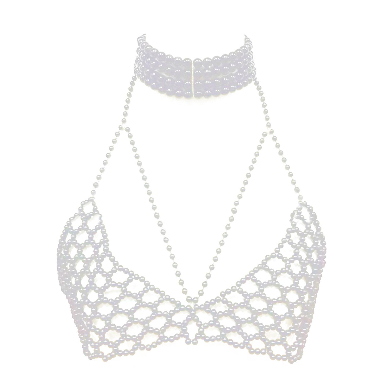 

Elegant Pearls Bra Body Jewelry Chain Adjustable Chest Bead Decoration Portable for Women Beach Fashion Accessory белый