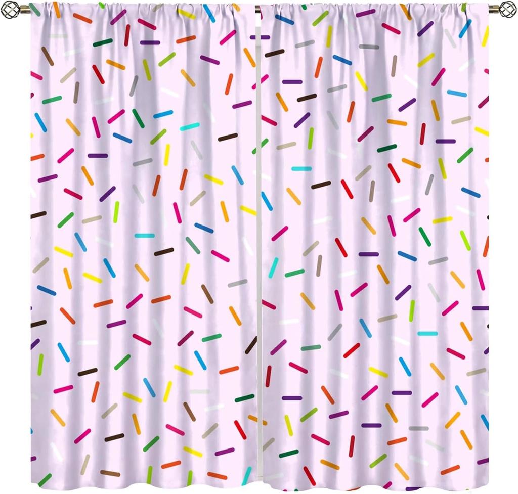 Coffee Cake Fruit Dessert Curtain, Coffee Shop Bakery Inspired Tasty Cupcake Pattern Rod Pocket Window Treatments for Bedroom