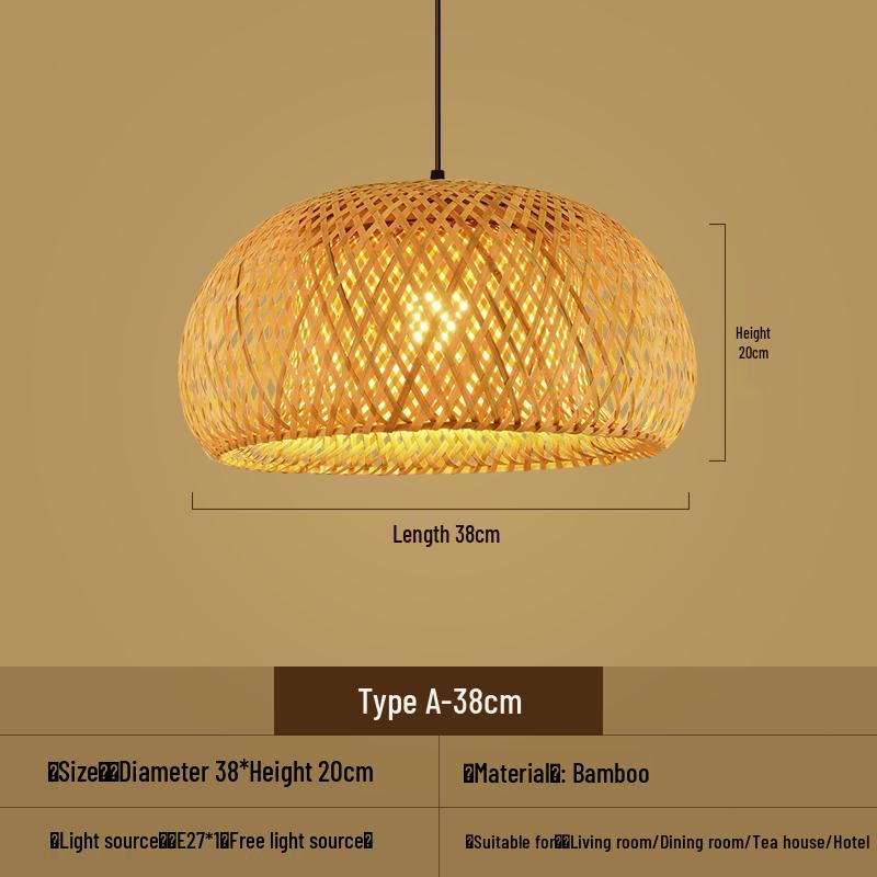 Bamboo Woven Pendant Light - Japanese Lantern for Dining, Restaurant, or Tea Room. Rattan Straw Hat Lampshade with New Chinese Art Design.