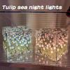 20pcs Flower DIY Tulip Mirrror Pink/Blue/Purple String Light Square Shape 3D Night Light Creative Birthday Handmade Lamp