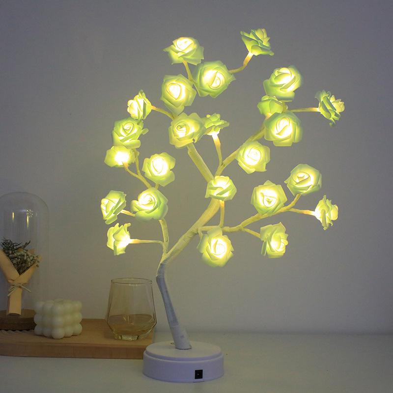 Romantic LED Rose Flower Night Light - USB & Battery Powered Colorful Decorative Tree Branch Desk Lamp.