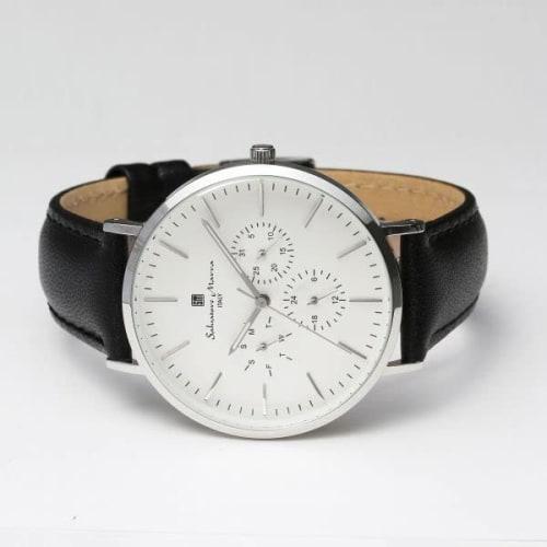 Authentic Salvatore Marra Wristwatch SM22102-SSWH, Water Resistant, Date and Day Display, Leather Strap, SSWH