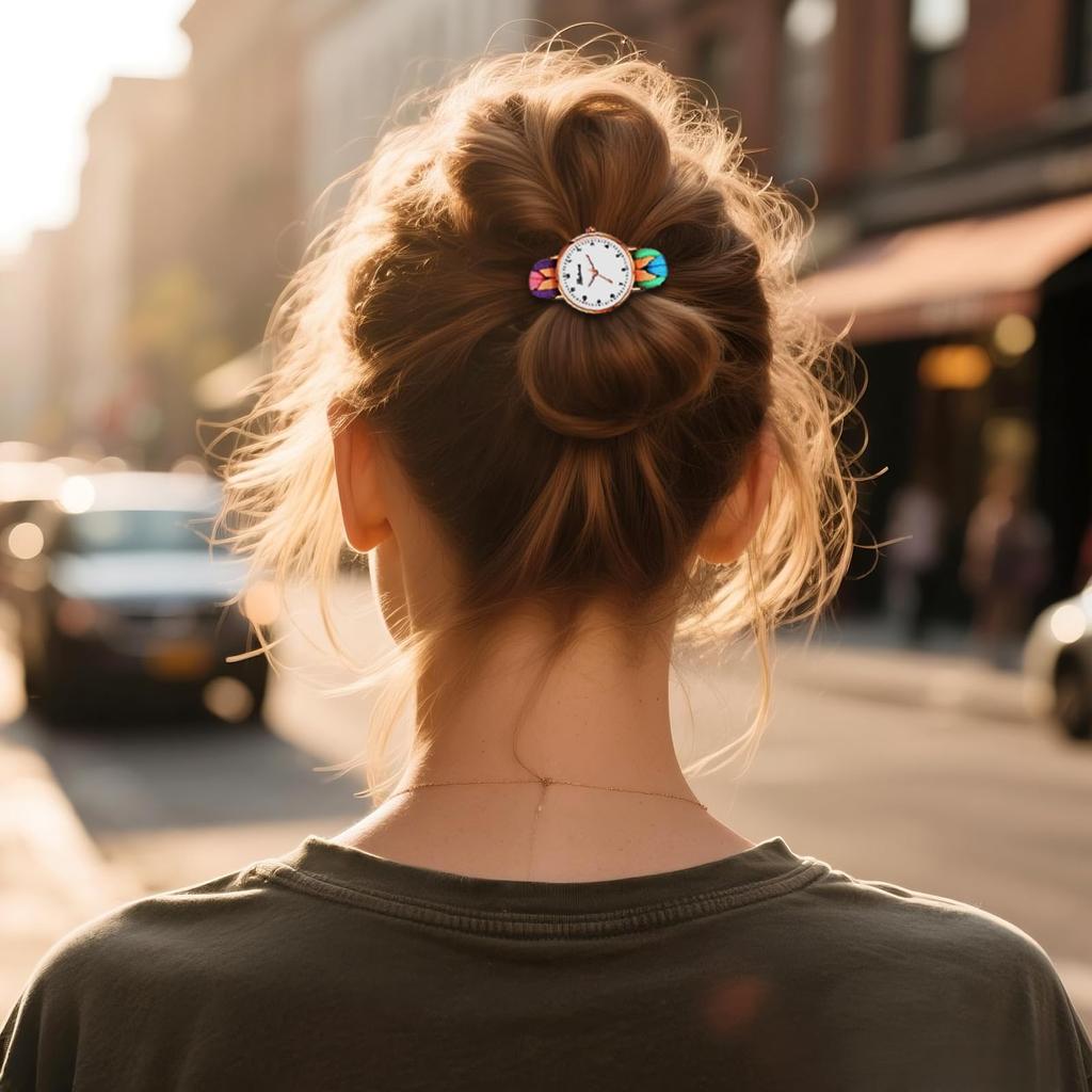 Wristwatch with Braided Hair Colorful Quartz Analog Arabic One Size Fits Casual Day Gift Women's Band, Stretchable, Waterproof Bracelet, Ring,