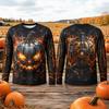 Halloween Long Sleeve T-Shirt Men Mechanical Cyber Jack O Lantern Pumpkin 3D Printed Casual Breathable Fashionable Quick-dry Top