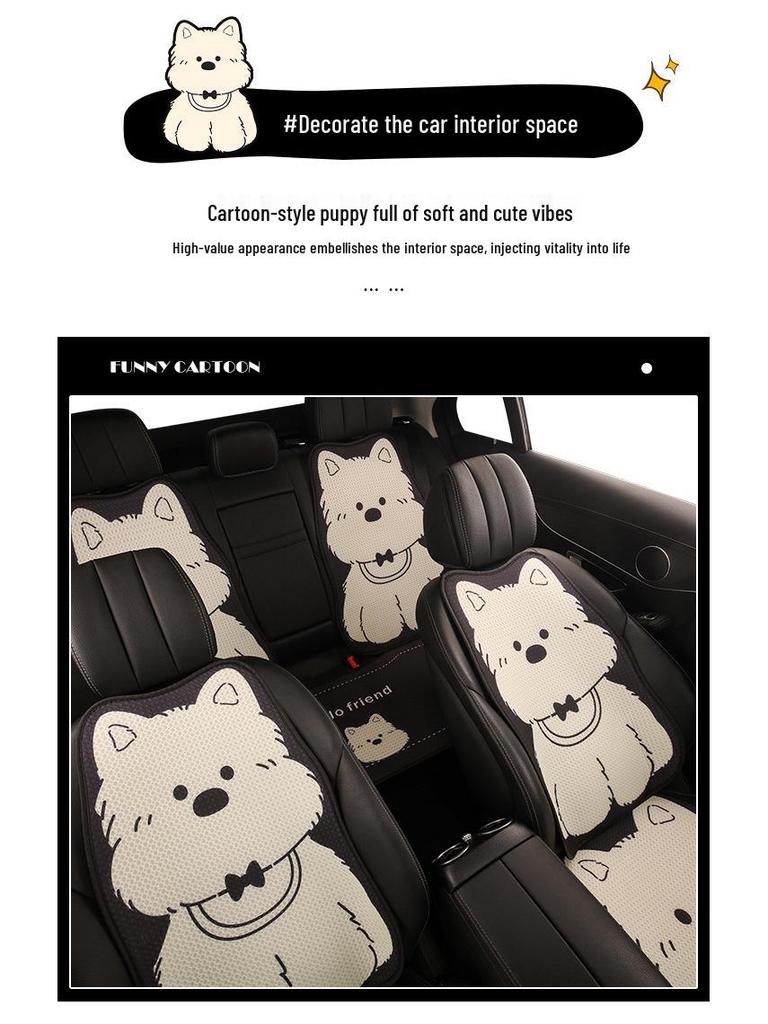 West Highland Cartoon Ladies Car Seat Cushion for Volkswagen Golf, Sagitar, Tayron, and T-Roc - All Seasons.