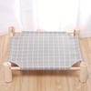 Elevated Wooden Cat Hammock Bed with Removable Gray Grid Fabric - Cooling, Washable Pet Lounger for Indoor/Outdoor Use, Ideal for Cats & Small Dogs