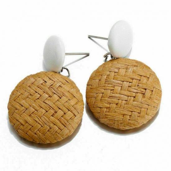 Wood Earrings Jewelry Bamboo Dangle Geometric Rattan Circle Women 2024 Fashion