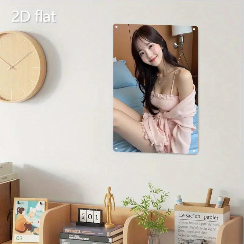 Poster Metallico Retrò Dramma Coreano Viso Femminile Cartello Rosa Rustico Manica a Soffietto Decorazione Murale in Ferro per la Casa