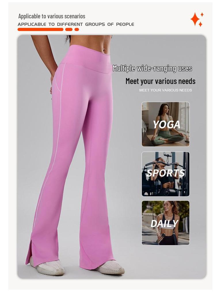 Dammode Högmidjade Randiga Utställda Yogabyxor - Smickrande, Persikorumpa, Sexiga Träningskläder