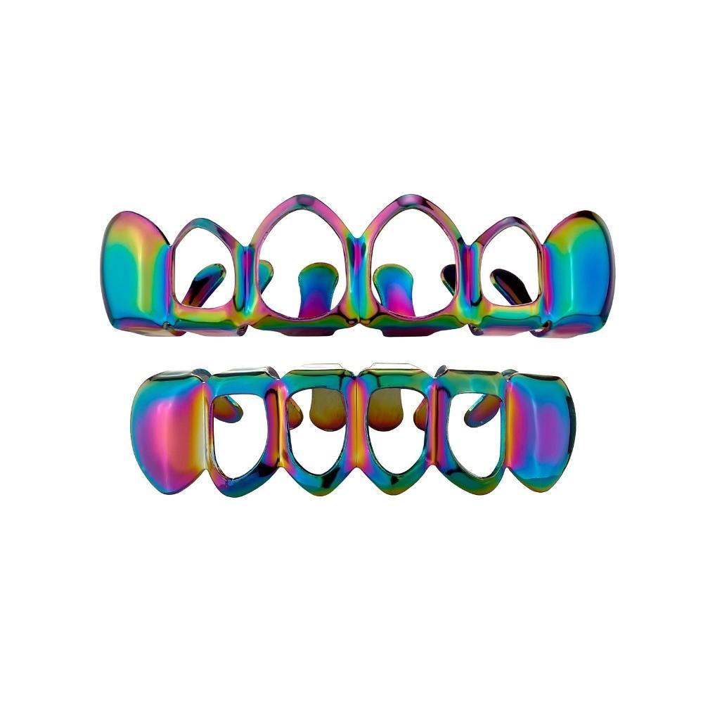 2Pcs/Set Glossy Dental Grills Hip Hop Hollow Teeth Grillz Braces Charm Teeth Grillz Dental Crown