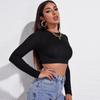 Spring and summer women's clothing, sexy off-the-navel long-sleeved slim-fit bottoming shirt, straps on the back, backless T-shirt top
