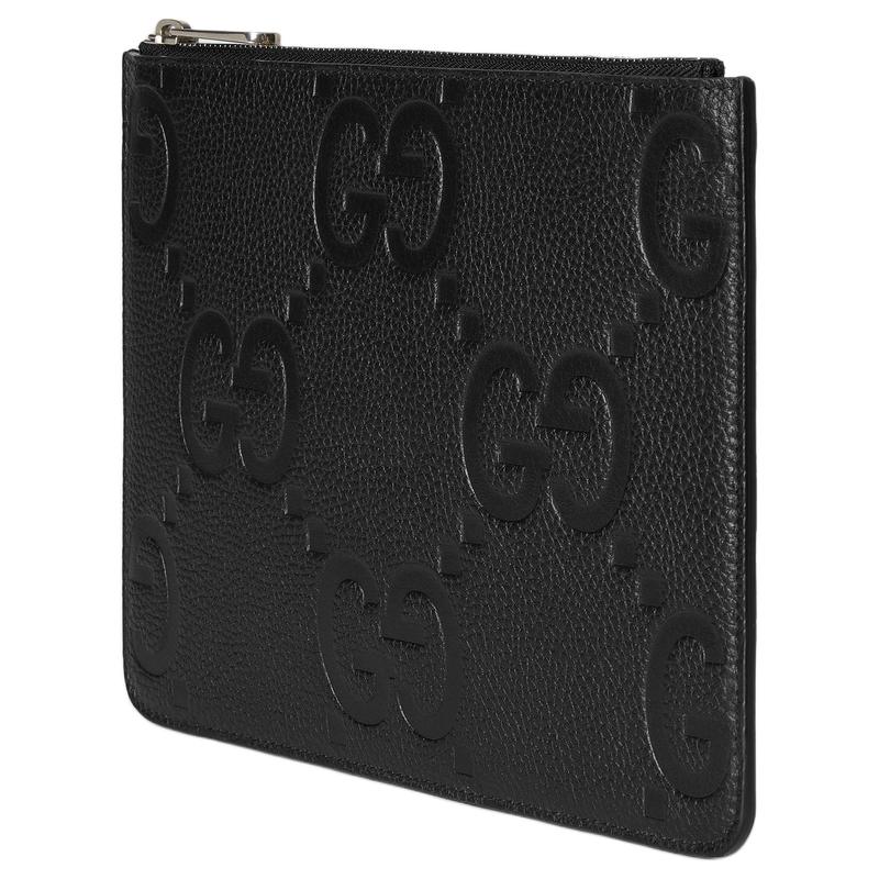 Gucci Dvojité G Veľké logo Zapínanie na zips Zrnková koža Spojka Veľká Pánska Čierna