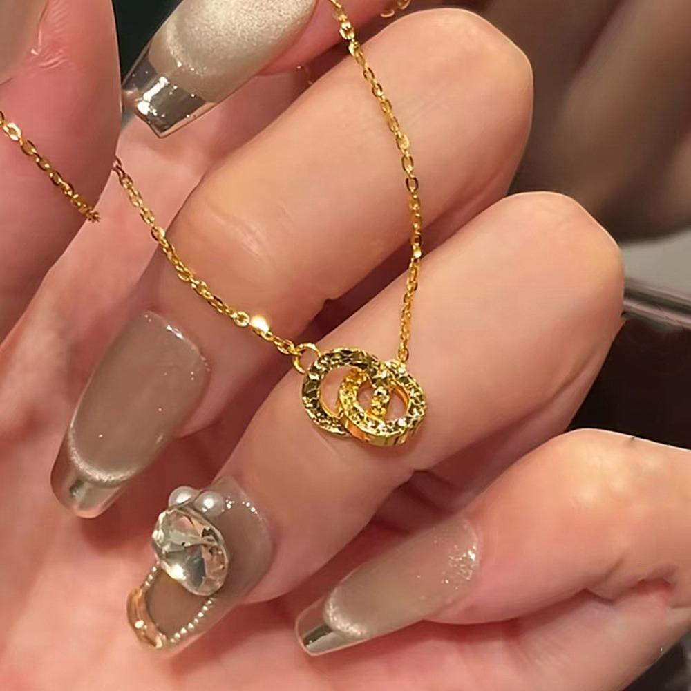 

CNC Plated Ice Necklace for Women Double Ring Pendant Super Sparkling Light Luxury Collarbone Chain