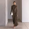 Women's High Neck Ruched Bodycon Dress, Long Sleeve Slim Fit Elegant Party Dress