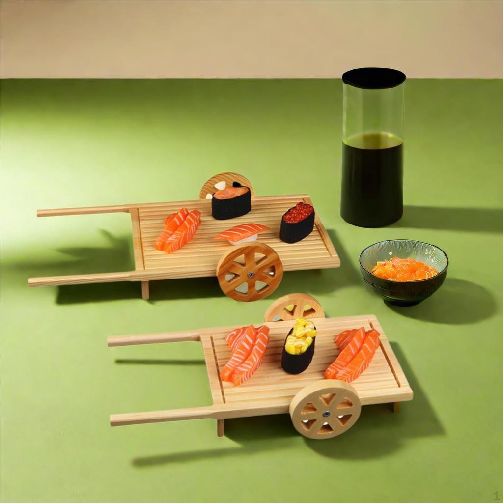 Sushi Display Cart Holder Wood Food Serving Snack Plate Tray