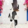 Women Plus Size Round Neck Long Sleeve Floral Printed Black White Loose Top And Long Pants Two Piece Set