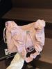 Nylon Shoulder Bag For Women With Drawstring Closure And Wrinkled Design For Daily Casual Wear