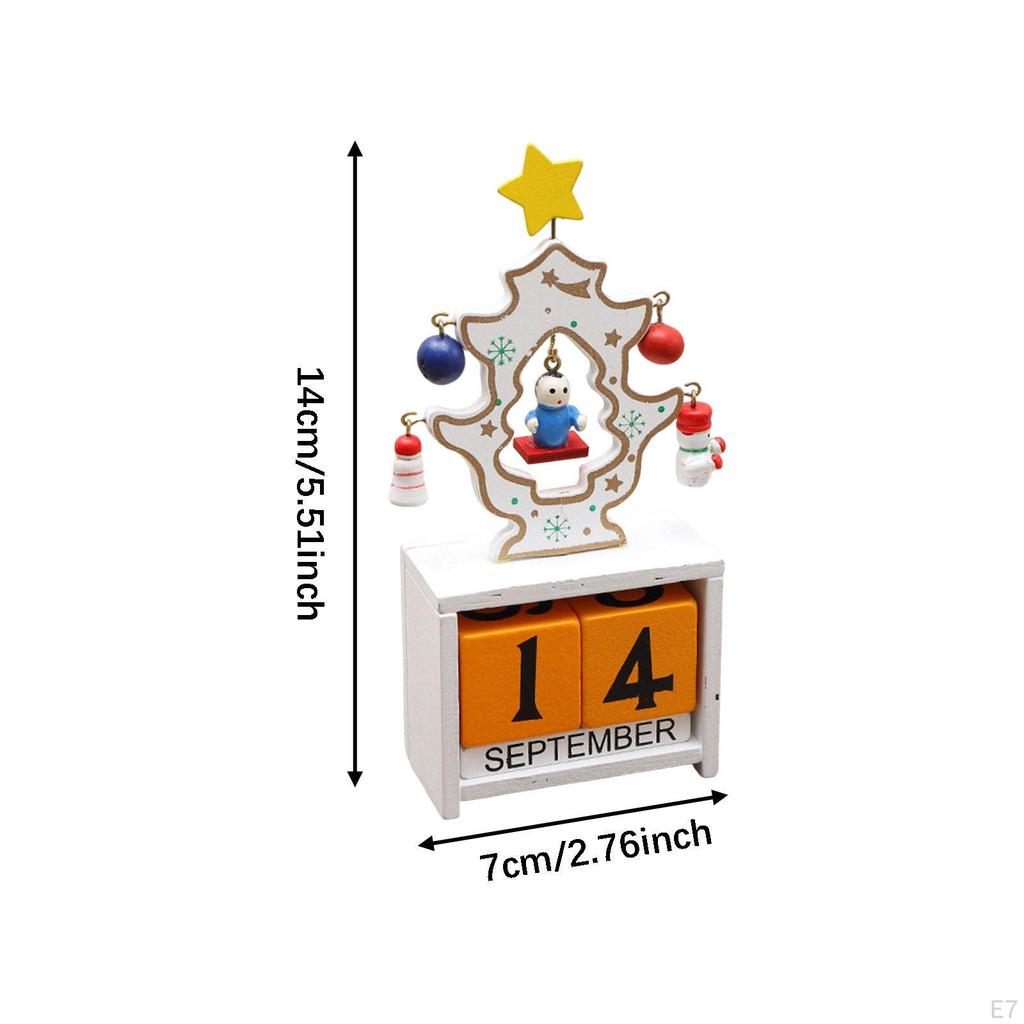 Christmas Calendar Desk Decoration, Calendar,Rustic with Number Blocks Tabletop for Office Living