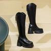Thick heel long tube heightening boots women's new knee boots spring high heel knight boots thick sole thin boots