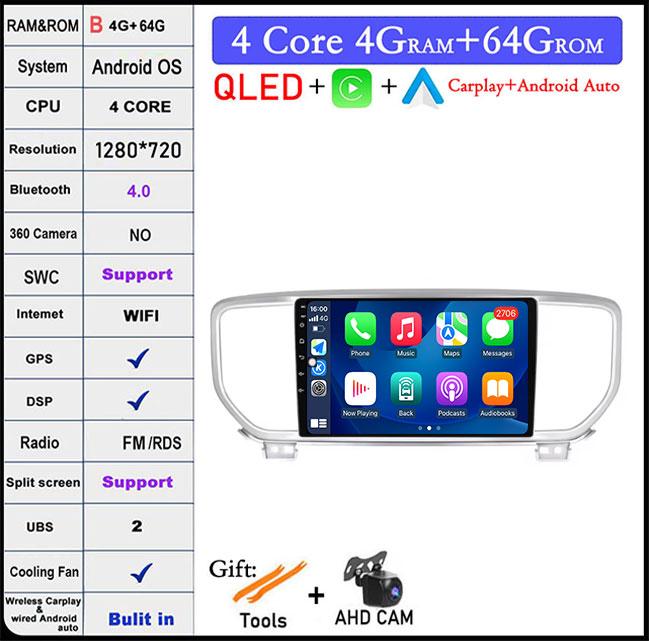 For KIA Sportage 4 2016 - 2020 KX5 kx5 4G Android 14 QLED Car Raido Navigatio Carplay Multimedia player GPS WIFI DSP BT