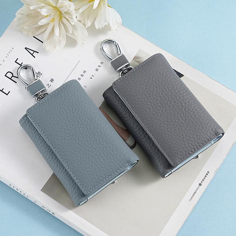 New leather key bag wallet integrated folding wallet first layer cowhide men's and women's waist buckle household key bag