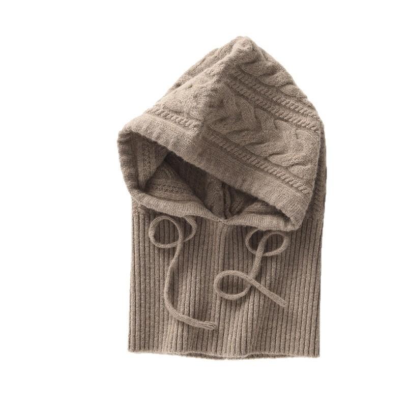 Autumn and winter cashmere knitted hat autumn and winter wool hat scarf integrated scarf cover dual-purpose men's and women's knitted hooded