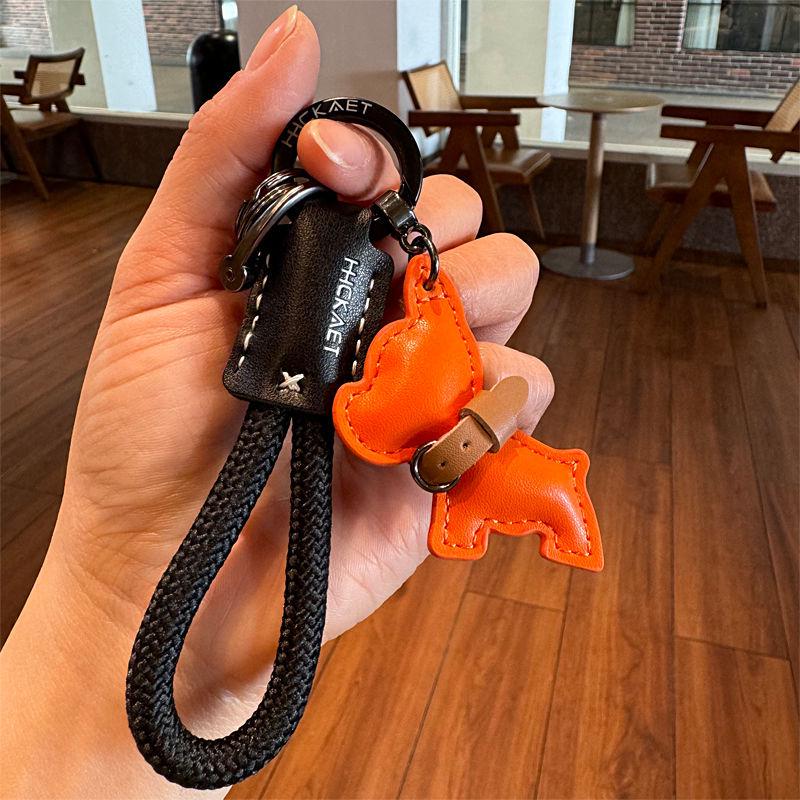 Cute Handmade Leather Puppy Keychain Pendant - Unique Gift Bag Accessory for Couples